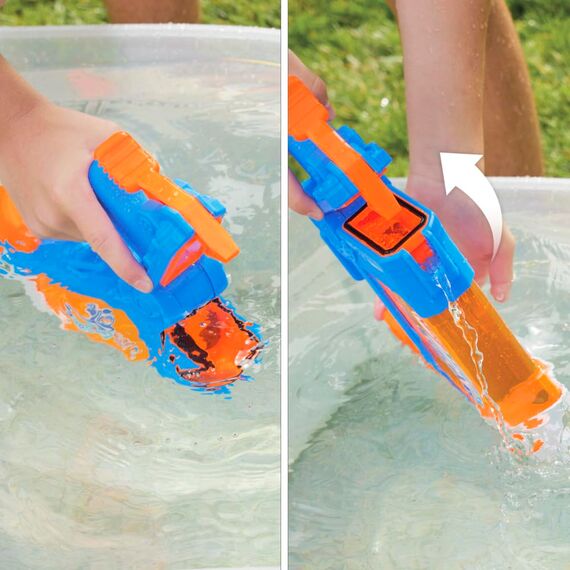 Nerf Super Soaker Flip Fill Wasserblaster, Spritzpistole mit 4 Modi, schnelles Befüllen, Outdoor-Spielzeug mit 887 ml Tank, für Jungen und Mädchen (Packung mit 2)