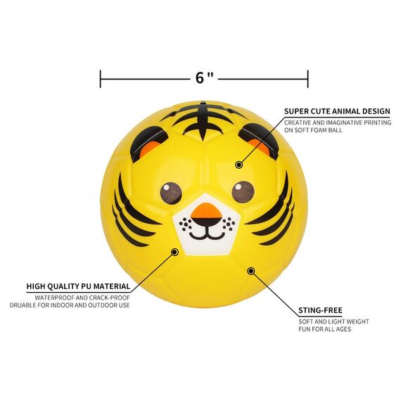 Borpein 15,2 cm großer Mini-Fußball, niedliches Tier-Design, weicher Schaumstoffball für Kinder, weich und federnd, perfekte Größe für Kinder zum Spielen, Tiger