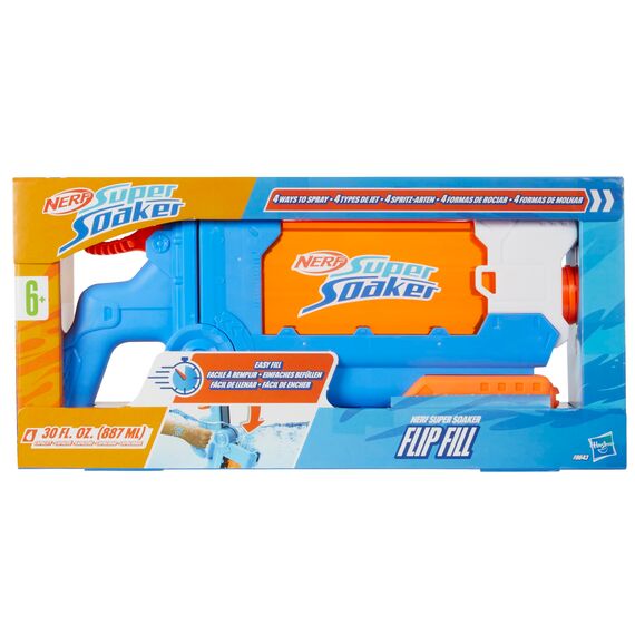 Nerf Super Soaker Flip Fill Wasserblaster, Spritzpistole mit 4 Modi, schnelles Befüllen, Outdoor-Spielzeug mit 887 ml Tank, für Jungen und Mädchen (Packung mit 2)