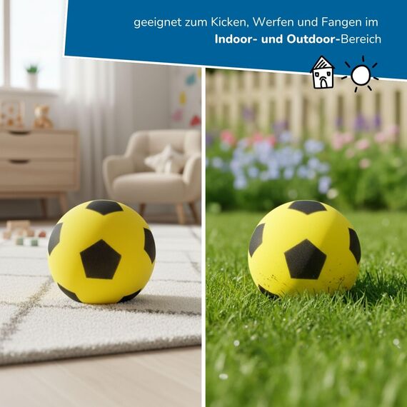 alldoro 68734 Schaumstoffball 6er Set Gelb, Ø 20 cm, extra weiche Softbälle, Fußball für Kinder ab 0 Jahren, leise & leicht, Ball für Indoor & Outdoor