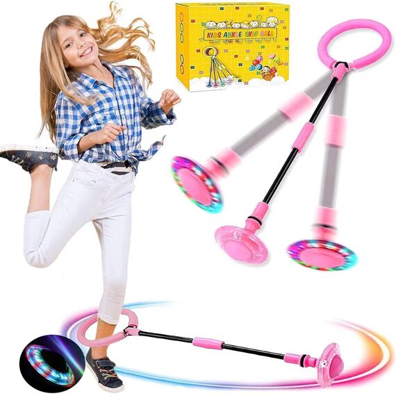 Q-WOOFF Kinder Blinkender Springring, Sport Sprungball，Faltbarer Flash Jumping Ball, Geeignet Für Geschicklichkeitsspiele Für Kinder Oder Erwachsene, Übung (Rosa) (L)