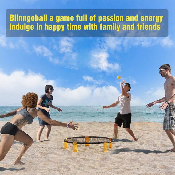 Mookis Blinngoball Roundnet-Spiele für Familien spiderball Set Ball Trampolin bestehend aus Spielnetz, 2 Bällen, Kordelzug, Ballpumpe mit 1 Nadel und Handbuch