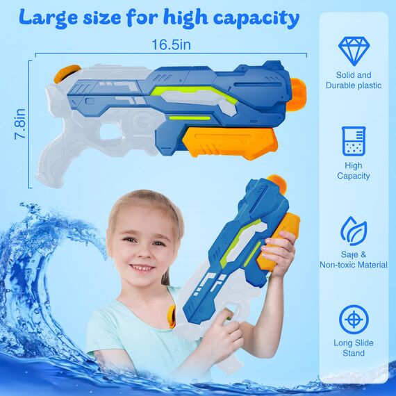 Wasserpistole Kinder – 1200ML Wasserspritzpistole mit 8–10m Reichweite, Outdoor Spielzeug für Sommer, Strand, Pool & Garten – Wasserblaster große reichweite für Jungen & Mädchen (Blau)