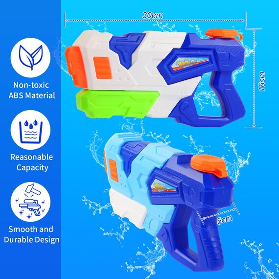 Lekwaiin Wasserpistole für Kinder Erwachsene, 2 Stücke 800ML Wasserspritzpistole mit 10 Meter Großer Reichweite, Outdoor Spielzeug für Sommer, Strand, Pool, Garten