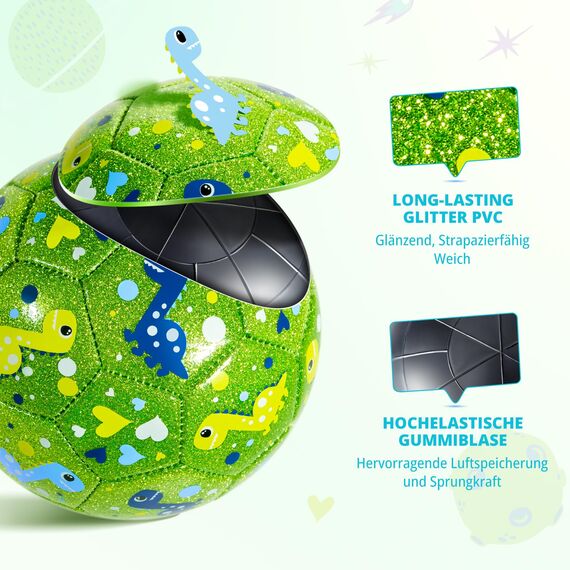 U&C Planet 2er Pack Größe 2 Fußball für Kinder 1-6 Jahre Glitzerndes Dinosaurier & Planet Design Inkl. 1 Handpumpe & 2 Tragenetzen Indoor & Outdoor Spielzeug Geschenk
