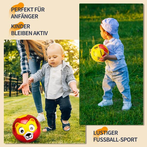 U&C Planet Kinder Fußball Kleinkinder Fußball, Größe 2 Fußbälle, Spielball für Kinder und Babys 1-6 Jahre alt rot Löwe