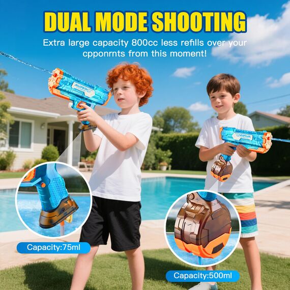 Wasserpistole Elektrisch,Wasserpistole Große Reichweite für Kinder Erwachsene 500cc + 78cc Großer Kapazität Wasserpistole Automatische Wasserpistole Max Reichweite 32 FT für Sommer/Pool/Beach
