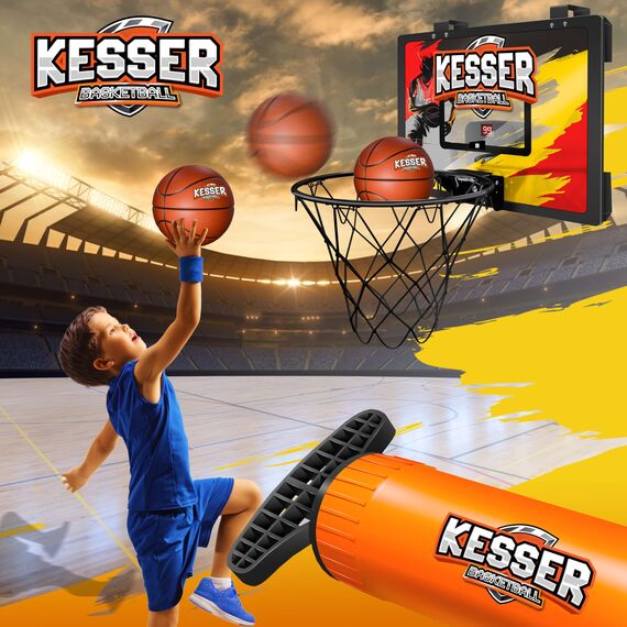 KESSER® Mini-Basketballkorb fürs Zimmer & Büro | Tür-Basketballkorb Indoor & Outdoor | Basketball-Board für Kinder-Zimmer & Wandmontage | Basketballbrett inkl. Ballnetz Pumpe & Ball | Deutschland