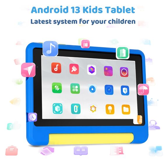 Ainmel Kinder Tablet 7 Zoll, Android Tablet für Kinder, 8GB RAM + 64GB ROM + 128GB erweiterbar, Dual-Kamera, Wi-Fi & Bluetooth, Type-C, Kids Tablet mit stoßfester Schutzhülle, Blau
