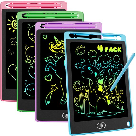 Electight 4 Stück LCD Schreibtafel für Kinder 8.5 Zoll, Maltafel Zaubertafel Wiederverwendbare, Schreibtablett mit Abschließbar Löschen-Taste, Lernspielzeug Geschenk für Jungen Mädchen 3 4 5 6 7Jahre