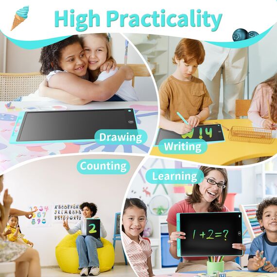 [2 STÜCKE] LCD Schreibtafel 12 Zoll, Genialba Buntes LCD Schreibtablett, LCD Writing Tablet, Elektronischer Tablette, Grafiktablett für Kinderspiele 2 3 4 5 6 7 Jahre Jungen Mädchen (Blau&Grün)