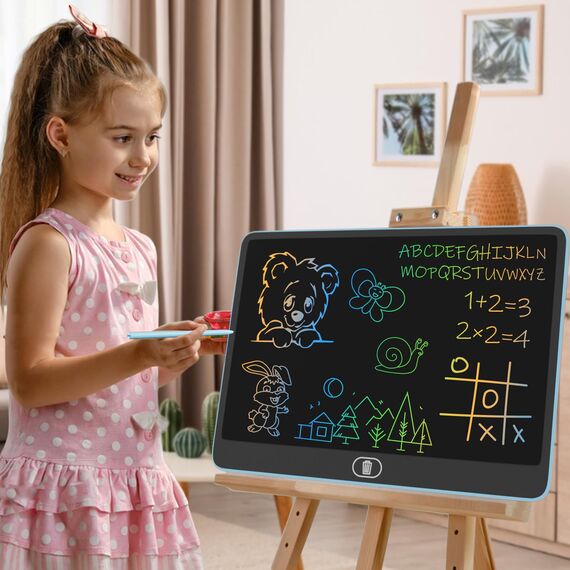 Bunte LCD Schreibtafel, 16 Zoll Große Zeichentafel Elektronischer Drawing Pad mit Sperr-& Löschfunktion, Augenschutz-Kritzelblock, Spielzeug & Geschenke für Kinder & Erwachsene zu Hause, Schule -Blau