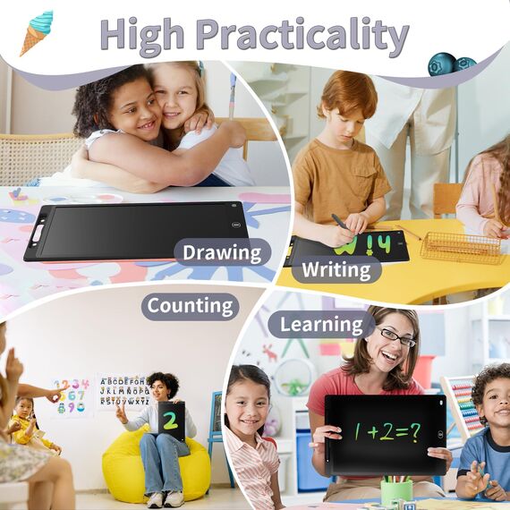 [2 Stück] 8,5 Zoll buntes LCD-Schreibtablett, löschbares Zeichenbrett, Kindergeschenk, Grafiktablett für Spiele für 2 3 4 5 6 7 Jahre (Schwarz&Weiß)