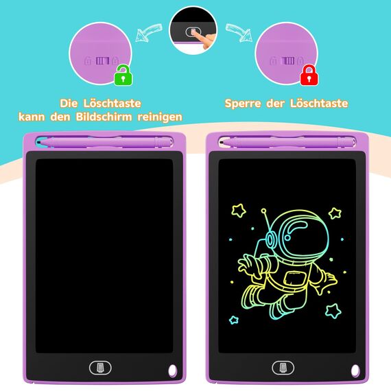 3 Pack LCD Schreibtablett, 8.5 Zoll Bunte Doodle Board für Kinder, Tragbarer Elektronische Zeichentafel Tablet Zeichnung Pads, Geschenke für 2 3 4 5 6 7 Jährige Jungen Mädchen - Blau & Rosa & Violett