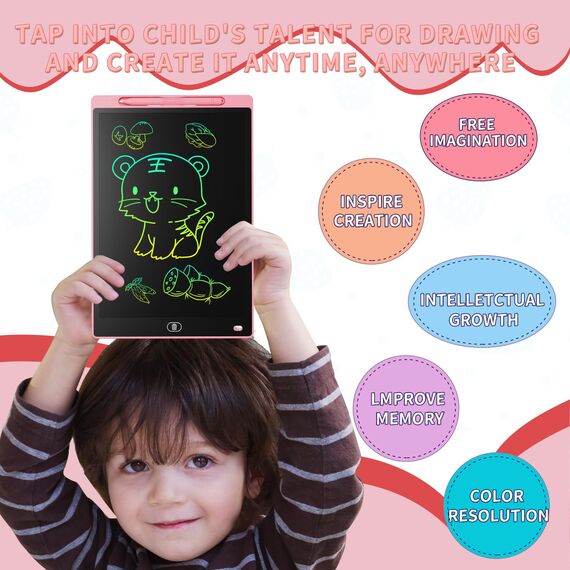 [2 STÜCKE] LCD Schreibtafel 10 Zoll, Genialba Buntes LCD Schreibtablett, LCD Writing Tablet, Elektronischer Tablette, Grafiktablett für Kinderspiele 2 3 4 5 6 7 Jahre Jungen Mädchen (Rosa&Schwarz)