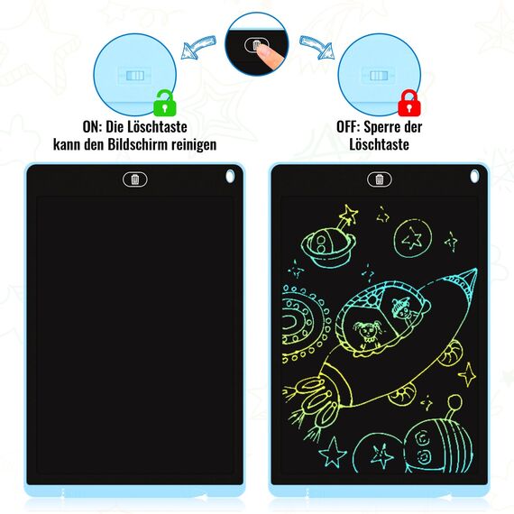 2 Pack LCD Schreibtafel Bunte, 12 Zoll Zeichentafel LCD Writing Tablet mit Sperr-& Löschfunktion, Augenschutz-Kritzelblock, Spielzeug & Geschenke für Kinder 3-12 Jahre zu Hause, Schule - Blau