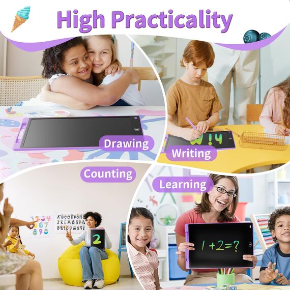 LCD Schreibtafel 8,5 Zoll, Genialba Buntes LCD Schreibtablett, Geschenk für Kinder, LCD Writing Tablet, Elektronischer Tablette, Grafiktablett für Kinderspiele 2 3 4 5 6 7 Jahre Jungen Mädchen (Lila)