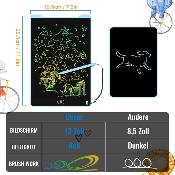 2 Pack LCD Schreibtafel Bunte, 12 Zoll Zeichentafel LCD Writing Tablet mit Sperr-& Löschfunktion, Augenschutz-Kritzelblock, Spielzeug & Geschenke für Kinder 3-12 Jahre zu Hause, Schule - Blau
