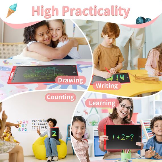 [2 STÜCKE] LCD Schreibtafel 10 Zoll, Genialba Buntes LCD Schreibtablett, LCD Writing Tablet, Elektronischer Tablette, Grafiktablett für Kinderspiele 3 4 5 6 7 Jahre Jungen Mädchen (Rot&Blau)