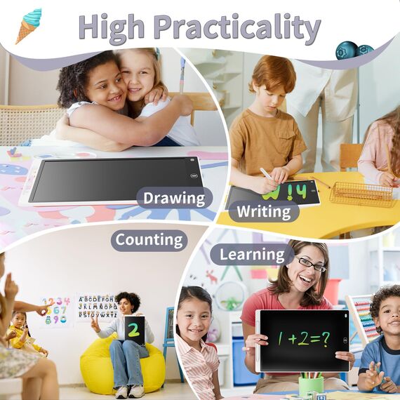 LCD Schreibtafel 10 Zoll, Genialba Buntes LCD Schreibtablett, Geschenk für Kinder, LCD Writing Tablet, Elektronischer Tablette, Grafiktablett für Kinderspiele 2 3 4 5 6 7 Jahre Jungen Mädchen (Weiß)