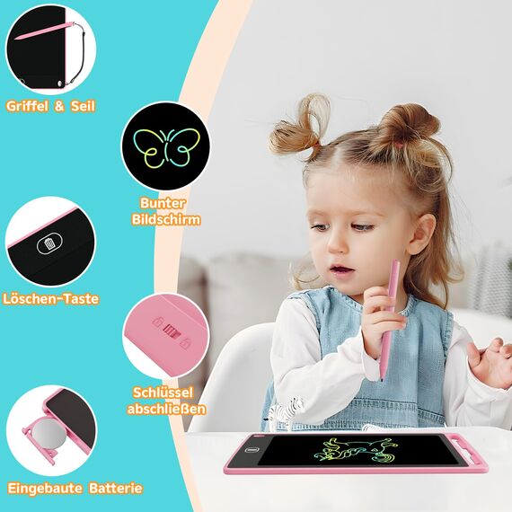 3 Pack LCD Schreibtafel 8,5 Zoll, Buntes LCD Writing Tablet, Löschbarer Wiederverwendbarer Grafiktablett Zeichenbrett Geschenk für Kinder 2 3 4 5 6 7 Jahre - Blau, Schwarz, Rosa