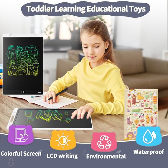 LCD Schreibtafel 10 Zoll, Genialba Buntes LCD Schreibtablett, Geschenk für Kinder, LCD Writing Tablet, Elektronischer Tablette, Grafiktablett für Kinderspiele 2 3 4 5 6 7 Jahre Jungen Mädchen (Weiß)