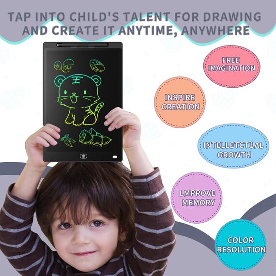[2 STÜCKE] LCD Schreibtafel 10 Zoll, Genialba Buntes LCD Schreibtablett, LCD Writing Tablet, Elektronischer Tablette, Grafiktablett für Kinderspiele 2 3 4 5 6 7 Jahre Jungen Mädchen (Weiß&Schwarz)