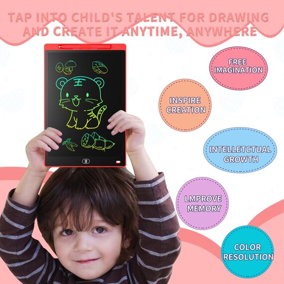 LCD Schreibtafel 10 Zoll, Genialba Buntes LCD Schreibtablett, Geschenk für Kinder, LCD Writing Tablet, Elektronischer Tablette, Grafiktablett für Kinderspiele 2 3 4 5 6 7 Jahre Jungen Mädchen (Rot)