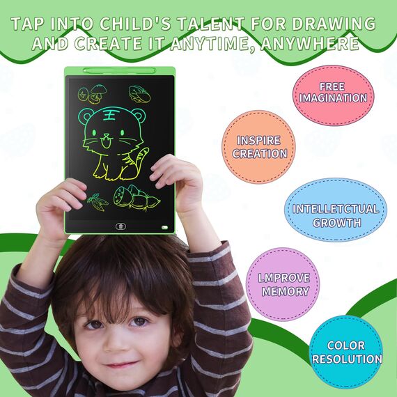 LCD Schreibtafel 10 Zoll, Genialba Buntes LCD Schreibtablett, Geschenk für Kinder, LCD Writing Tablet, Elektronischer Tablette, Grafiktablett für Kinderspiele 2 3 4 5 6 7 Jahre Jungen Mädchen (Grün)