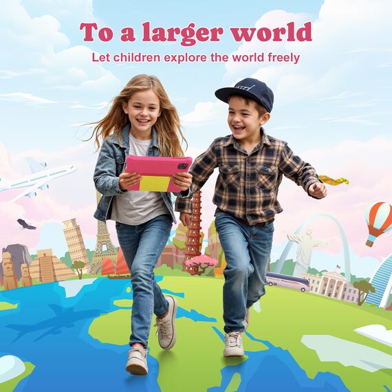 Laptok Kinder Tablet 7 Zoll, Android Tablet für Kinder, 5GB RAM+32GB ROM+128GB Erweiterbar, Wi-Fi, Bluetooth, Type-C, Kids Tablet mit Mit sturzsicherer Schutzhülle Rose