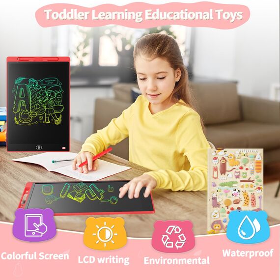 [2 Stück] 8,5 Zoll buntes LCD-Schreibtablett, löschbares Zeichenbrett, Kindergeschenk, Grafiktablett für Spiele für 2 3 4 5 6 7 Jahre (Rot&Blau)
