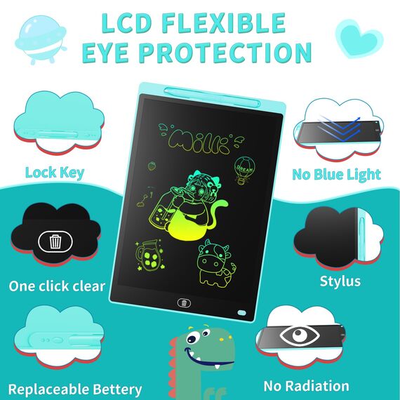 LCD Schreibtafel 8,5 Zoll, Genialba Buntes LCD Schreibtablett, Tragbarer Löschbarer Zeichenbrett, LCD Writing Tablet, Grafiktablett für Kinderspiele 2 3 4 5 6 7 Jahre Jungen Mädchen (Blau)