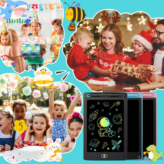 3 Pack LCD Schreibtafel 8,5 Zoll, Buntes LCD Writing Tablet, Löschbarer Wiederverwendbarer Grafiktablett Zeichenbrett Geschenk für Kinder 2 3 4 5 6 7 Jahre - Blau, Schwarz, Rosa