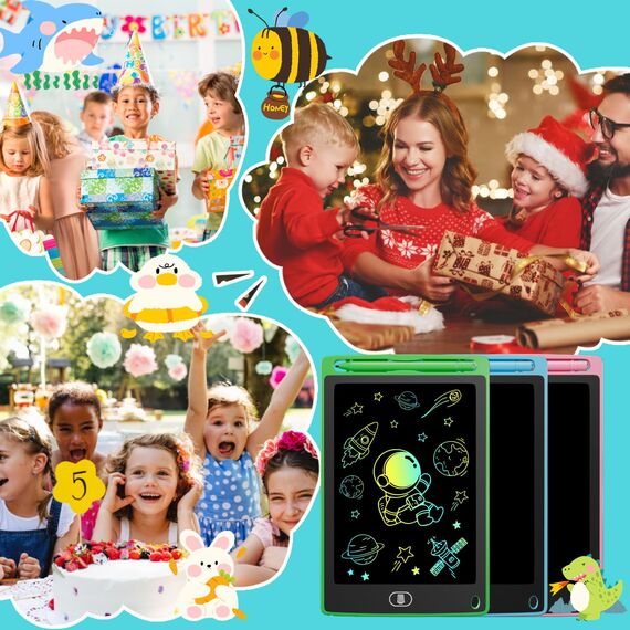 Electight 4 Stück LCD Schreibtafel für Kinder 8.5 Zoll, Maltafel Zaubertafel Wiederverwendbare, Schreibtablett mit Abschließbar Löschen-Taste, Lernspielzeug Geschenk für Jungen Mädchen 3 4 5 6 7Jahre
