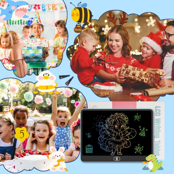 Bunte LCD Schreibtafel, 16 Zoll Große Zeichentafel Elektronischer Drawing Pad mit Sperr-& Löschfunktion, Augenschutz-Kritzelblock, Spielzeug & Geschenke für Kinder & Erwachsene zu Hause, Schule -Blau