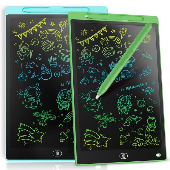 [2 STÜCKE] LCD Schreibtafel 12 Zoll, Genialba Buntes LCD Schreibtablett, LCD Writing Tablet, Elektronischer Tablette, Grafiktablett für Kinderspiele 2 3 4 5 6 7 Jahre Jungen Mädchen (Blau&Grün)