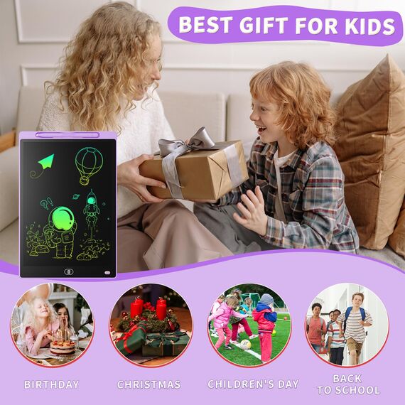 LCD Schreibtafel 8,5 Zoll, Genialba Buntes LCD Schreibtablett, Geschenk für Kinder, LCD Writing Tablet, Elektronischer Tablette, Grafiktablett für Kinderspiele 2 3 4 5 6 7 Jahre Jungen Mädchen (Lila)