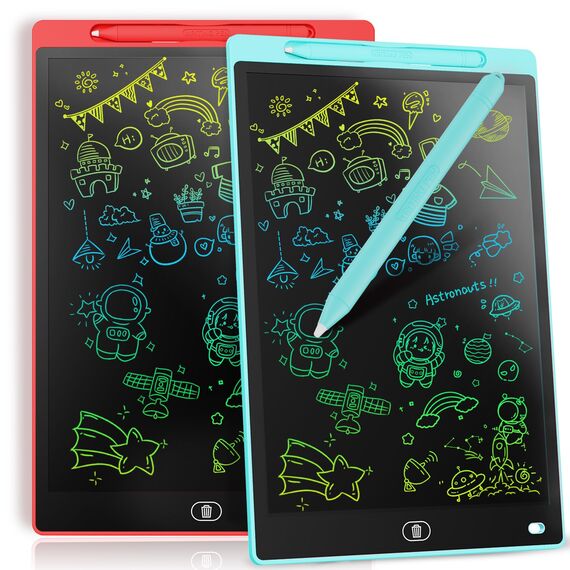 [2 STÜCKE] LCD Schreibtafel 10 Zoll, Genialba Buntes LCD Schreibtablett, LCD Writing Tablet, Elektronischer Tablette, Grafiktablett für Kinderspiele 3 4 5 6 7 Jahre Jungen Mädchen (Rot&Blau)