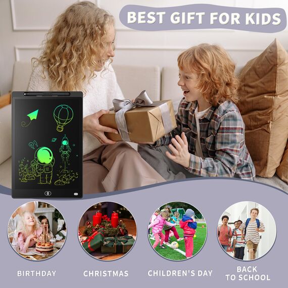 [2 Stück] 8,5 Zoll buntes LCD-Schreibtablett, löschbares Zeichenbrett, Kindergeschenk, Grafiktablett für Spiele für 2 3 4 5 6 7 Jahre (Schwarz&Weiß)
