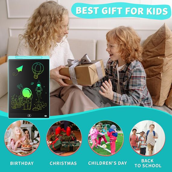 [2 STÜCKE] LCD Schreibtafel 12 Zoll, Genialba Buntes LCD Schreibtablett, LCD Writing Tablet, Elektronischer Tablette, Grafiktablett für Kinderspiele 2 3 4 5 6 7 Jahre Jungen Mädchen (Blau&Grün)