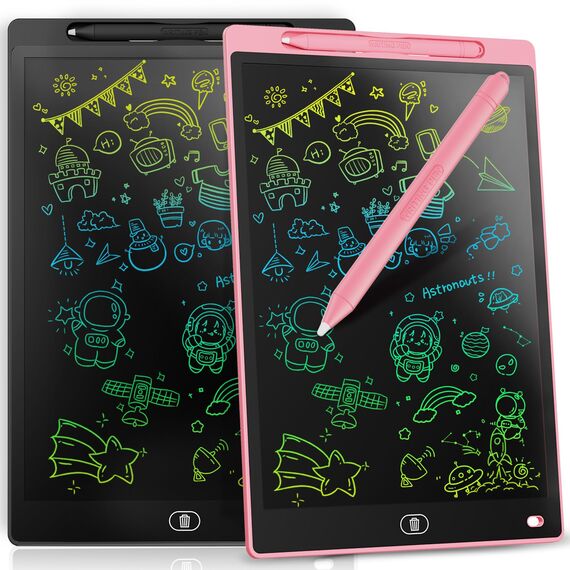 [2 STÜCKE] LCD Schreibtafel 10 Zoll, Genialba Buntes LCD Schreibtablett, LCD Writing Tablet, Elektronischer Tablette, Grafiktablett für Kinderspiele 2 3 4 5 6 7 Jahre Jungen Mädchen (Rosa&Schwarz)