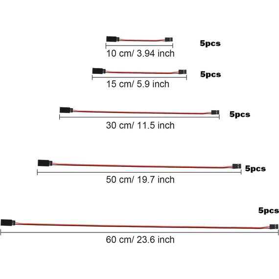 RUNCCI-YUN 25 pcs RC Servo Verlängerungskabel，JR Servoverlängerung，Servokabel，Servokabel 3 Pin Kabel ，JR Stecker Verlängerung， 5 sizes（10 cm, 15 cm, 30 cm, 50 cm und 60 cm）