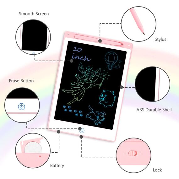 Vicloon LCD-Schreibtablett, LCD-Schreibtablett 10 Zoll, mit Stift aus Schiefer, tragbar, zum Schreiben und Zeichnen ohne Papier, Kinder und Erwachsene, zum Schreiben