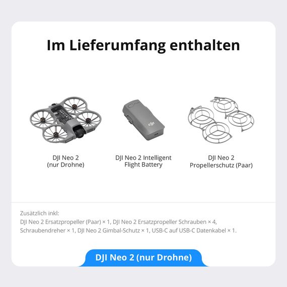 DJI Neo 2 (nur Drohne), Leicht und Faltbar, Start und Landung auf der Handfläche, Gestensteuerung, ActiveTrack, Omnidirektionale Hinderniserkennung, 4K-Drohne für Einsteiger