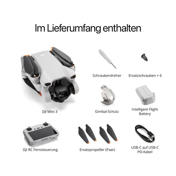 DJI Mini 3 (DJI RC) – Leichte, Faltbare Mini Drohne mit Kamera 4K HDR, unter 249g, 38 Min Flugzeit, Vertikalaufnahmen, 3-Achsen-Gimbal, 10 km HD-Übertragung, Windresistent, Automatische Rückkehr, C0