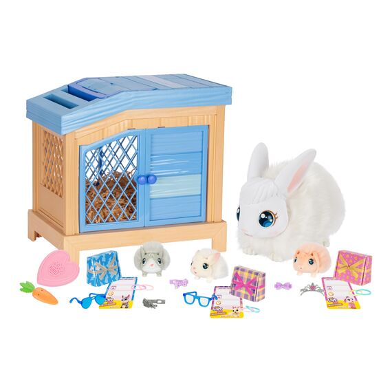 Little Live Pets Mama Surprise Häschen, Mama Häschen zum Füttern & Pflegen – bekommt 3 Babys, Interaktives Spielset mit Mama Häschen & Stall, 20+ Geräusche & Reaktionen, Accessoires zum Stylen