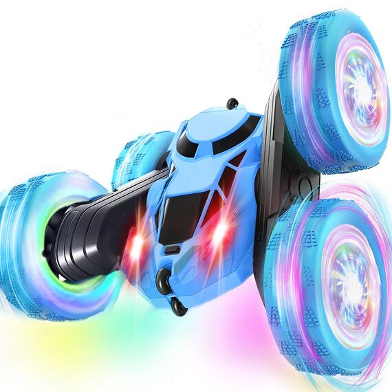 MidiVix Ferngesteuertes Auto, 90 Min Spielzeit, 2.4Ghz Doppelseitig 360° drehbarer RC Crawler mit Scheinwerfern Radlichtern, 4WD Off Road Drift RC Auto Spielzeug Geschenke für Jungen 6-12 Blau