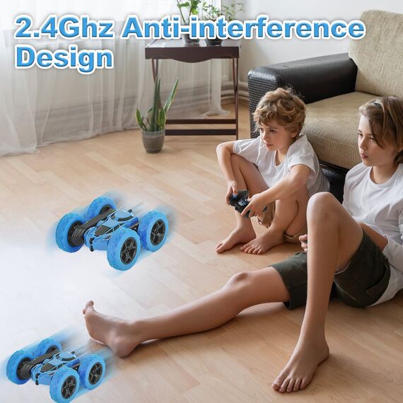 MidiVix Ferngesteuertes Auto, 90 Min Spielzeit, 2.4Ghz Doppelseitig 360° drehbare RC Stunt Crawler mit Scheinwerfern, 4WD Off Road Drift RC Auto Spielzeug Geschenke für Jungen 6-12 Blau