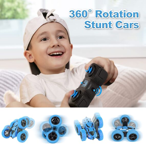 MidiVix Ferngesteuertes Auto, 90 Min Spielzeit, 2.4Ghz Doppelseitig 360° drehbare RC Stunt Crawler mit Scheinwerfern, 4WD Off Road Drift RC Auto Spielzeug Geschenke für Jungen 6-12 Blau