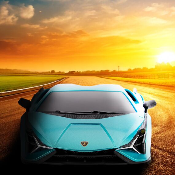 CMJ RC CARS 1:24 Maßstab Offiziell Lizenzierte RC Lamborghini Sián FKP 37, Blaues Lambo Sport Rennspielzeugauto Modellfahrzeug für Jungen Mädchen und Erwachsene Geschenk